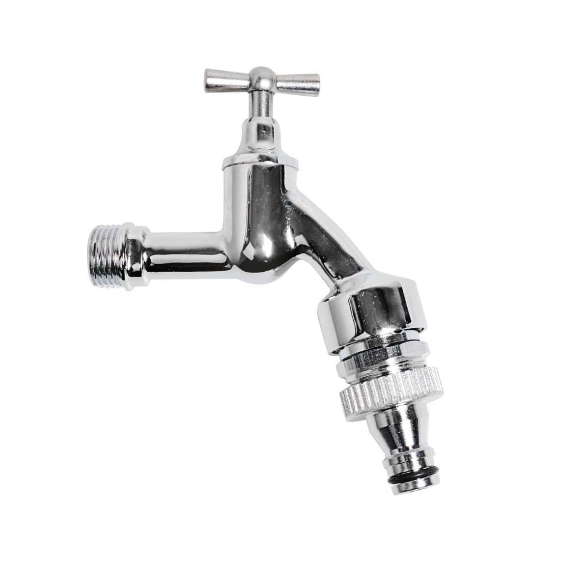 986192155 LT robinet de service Poignée à garrot, chromé, 1/2" M x Gardena Click, avec Aérateur de tuyau u. clapet anti-retour.