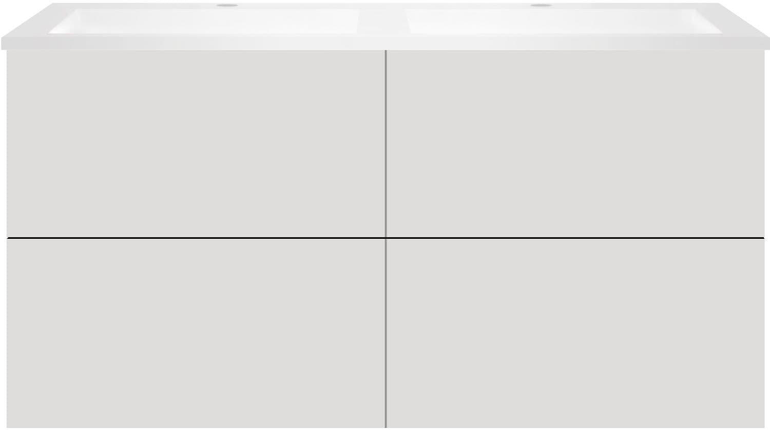 SOUS MEUBLE COFFEE 4 TIROIRS 120 DUO GRIS VELOURS MAT +DOUBLE LAVABO EN MARBRE SYNTHETIQUE BLANC