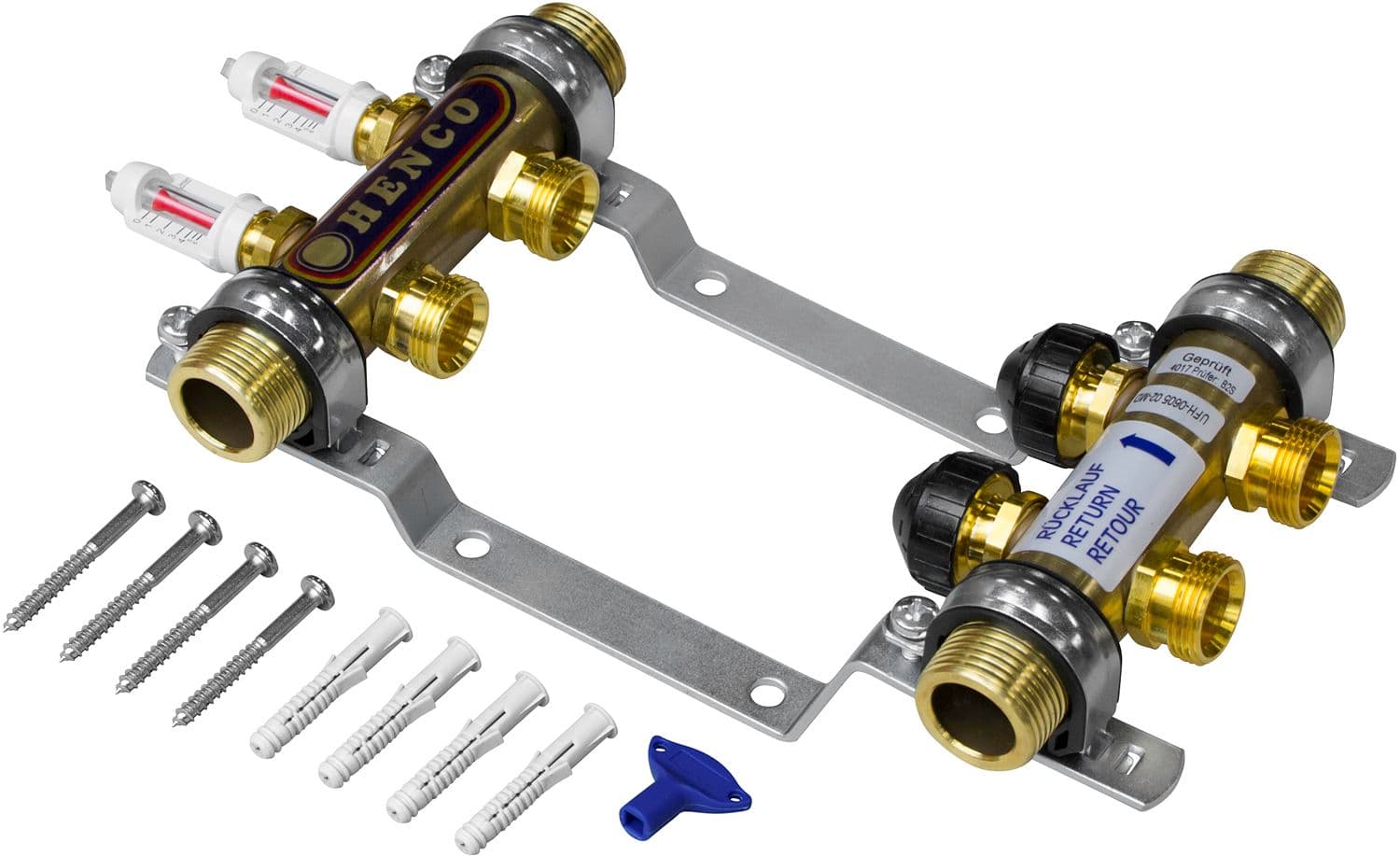 COLLECTEUR HENCO CHAUFFAGE SOL 4/4"M-2X3/4"EK AVEC DEBITMETRE