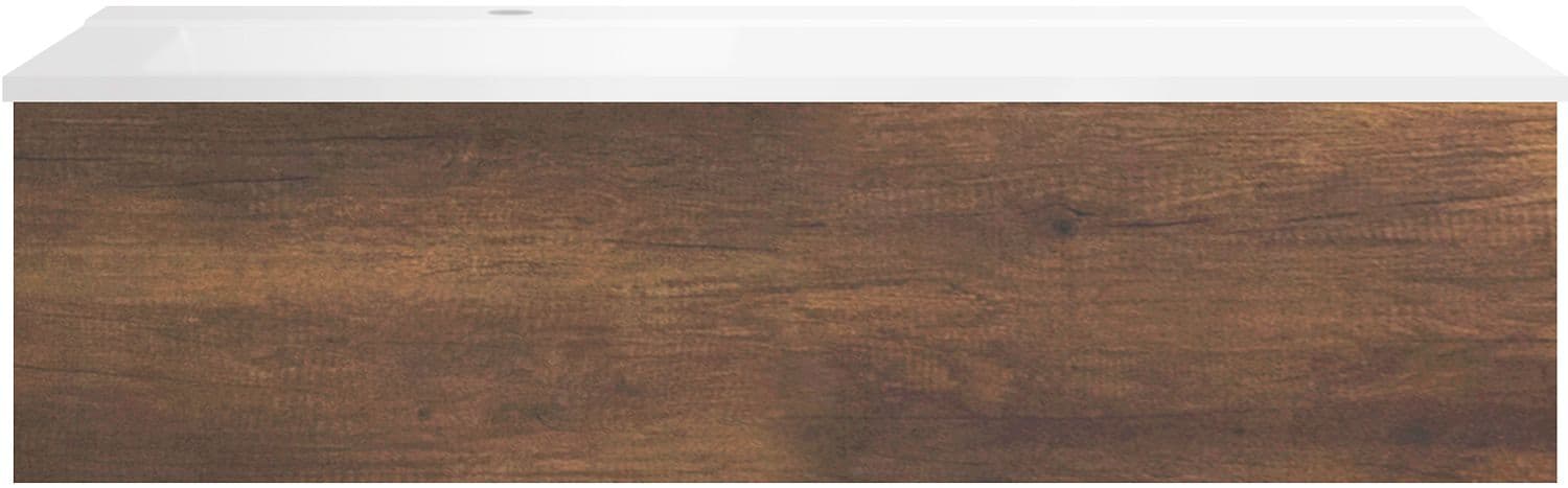 SOUS MEUBLE COFFEE 1 TIROIR 120 CHENE DECOR ROUILLE+LAVABO GAUCHE BLANC MAT