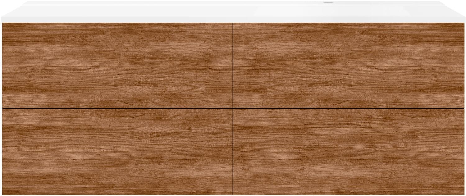 SOUS MEUBLE COFFEE 4 TIROIRS 160 TECTONA DECOR CANNELLE+LAVABO DROITE BLANC MAT