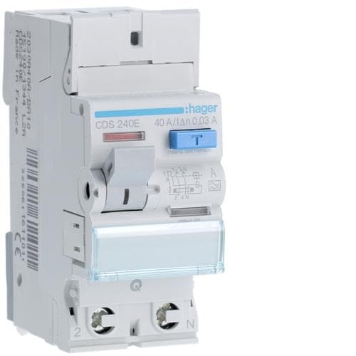 Interrupteur différentiel 2 pôles 40A 30mA type A 2 modules quickconnect