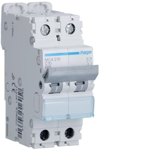 Disjoncteur 6kA - courbe C - 2 pôles - 10A - 2 modules