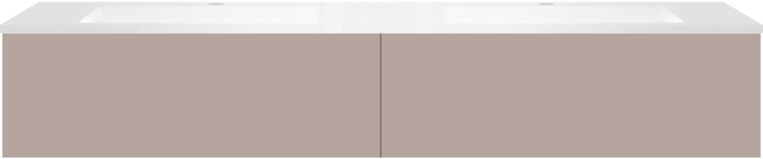 SOUS MEUBLE COFFEE 2 TIROIRS 180 DUO BASALTGRIJS +DOUBLE LAVABO EN MARBRE SYNTHETIQUE BLANC