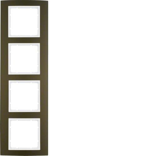 Plaque de recouvrement 4 postes Berker B.3 Alu, Marron / Blanc polaire