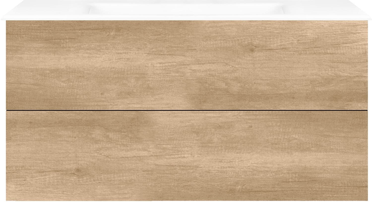 SOUS MEUBLE COFFEE 2 TIROIRS 120 CHENE DECOR CACHMIRE +LAVABO PORCELAINE SANS TROU ROBINET BLANC