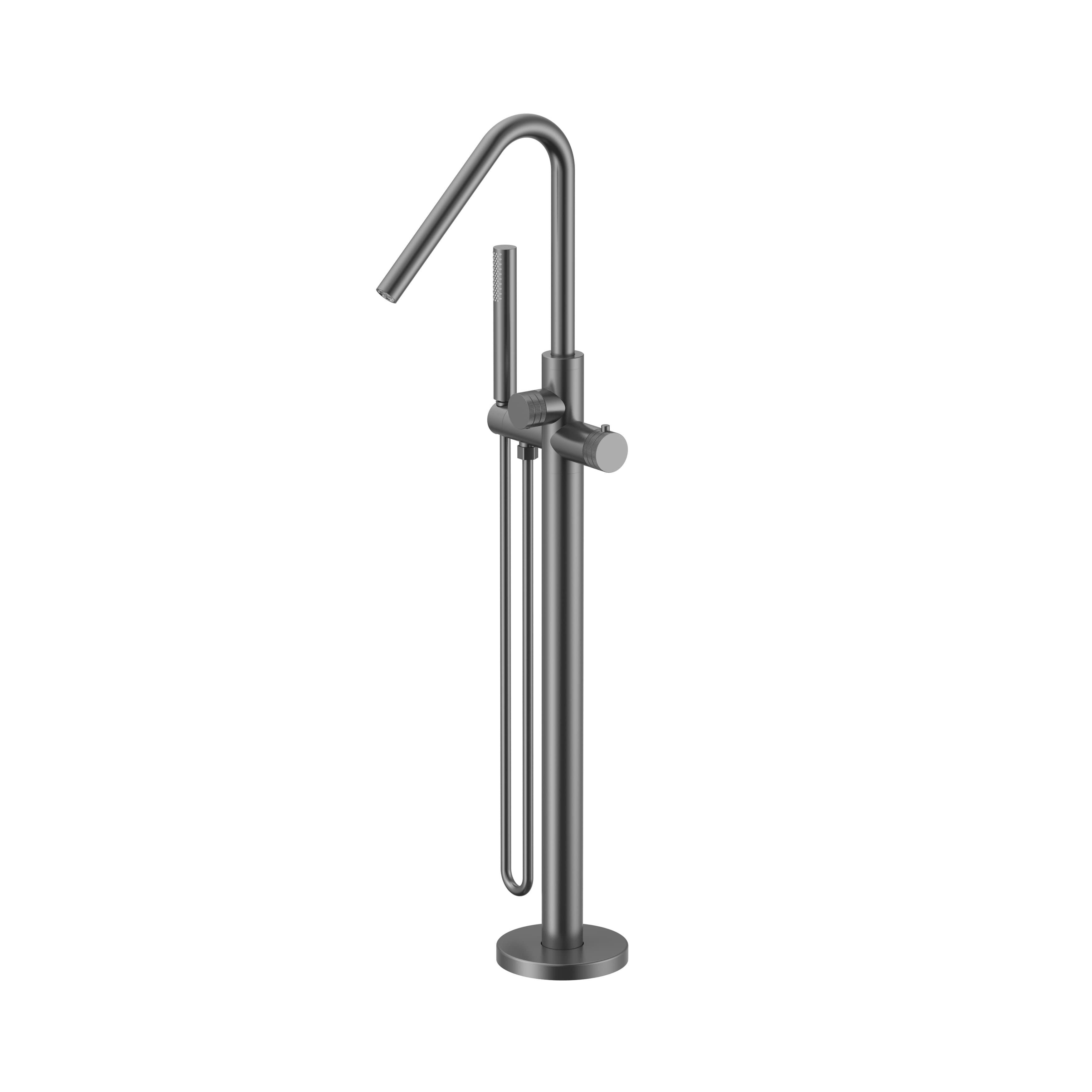 STRIA MITIGEUR DE BAIN – INDÉPENDANT – THERMOSTATIQUE – AVEC DOUCHETTE ET FLEXIBLE – BOUTONS AVEC STRUCTURE STRIÉE - BELGAQUA - GUNMETAL (PVD)