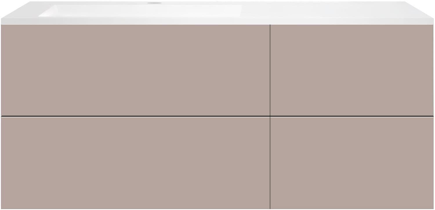 SOUS MEUBLE COFFEE 4 TIROIRS 140 MAT BASALTGRIJS+LAVABO GAUCHE EN MARBRE SYNTHETIQUE BLANC MAT