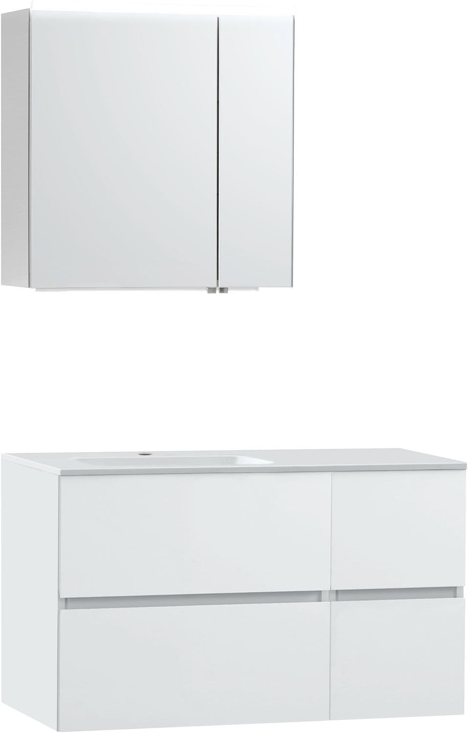 MEUBLE MOLTO POUDRE BLANC 105 GAUCHE MARBRE SYNTHETIQUE ARMOIRE TOILETTE 70