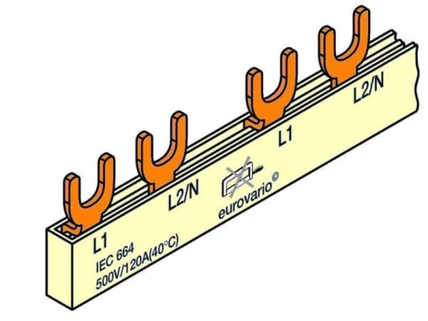 Barrette isolée à fourchettes 10mm² - 4 pôles - 4 pôles 18 modules sans embouts