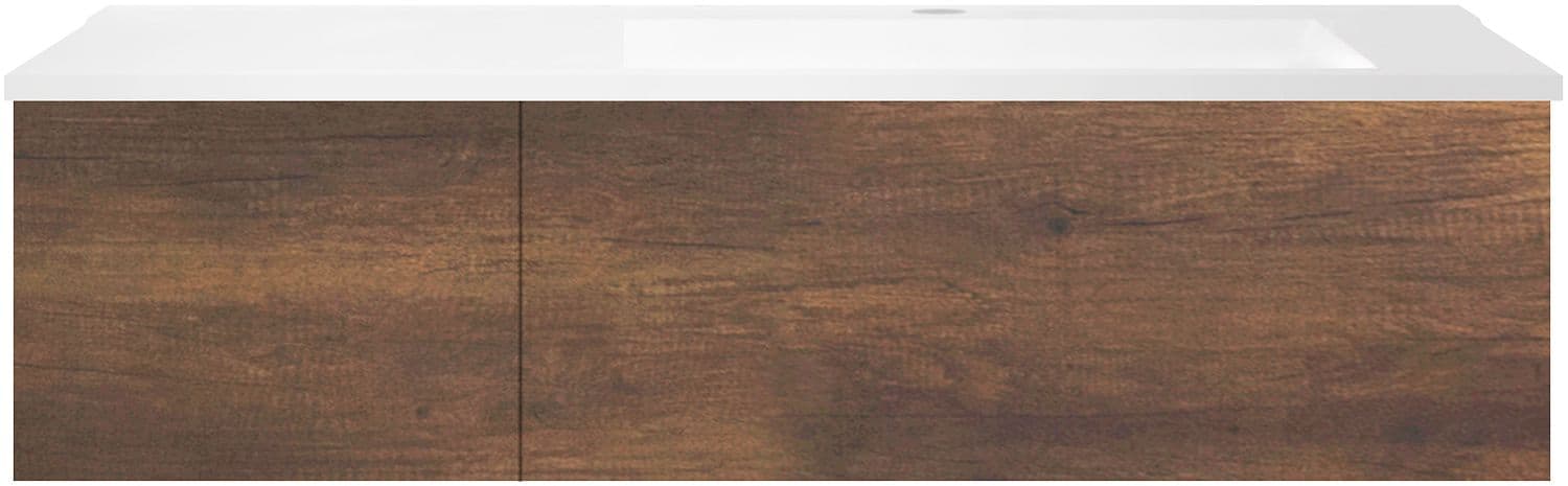 SOUS MEUBLE COFFEE 2 TIROIRS 120 CHENE ROUILLE+LAVABO DROITE EN MARBRE SYNTHETIQUE BLANC MAT