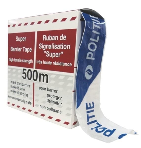 Ruban de balisage 80 x 500mm Bleu / Blanc 'police - politie' + logo