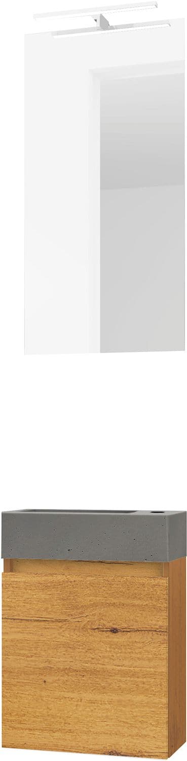 LAVE-MAINS FORM MINI BETON/ 1 PORT/MIROIR/LUMIERE LED CHENE GOLD