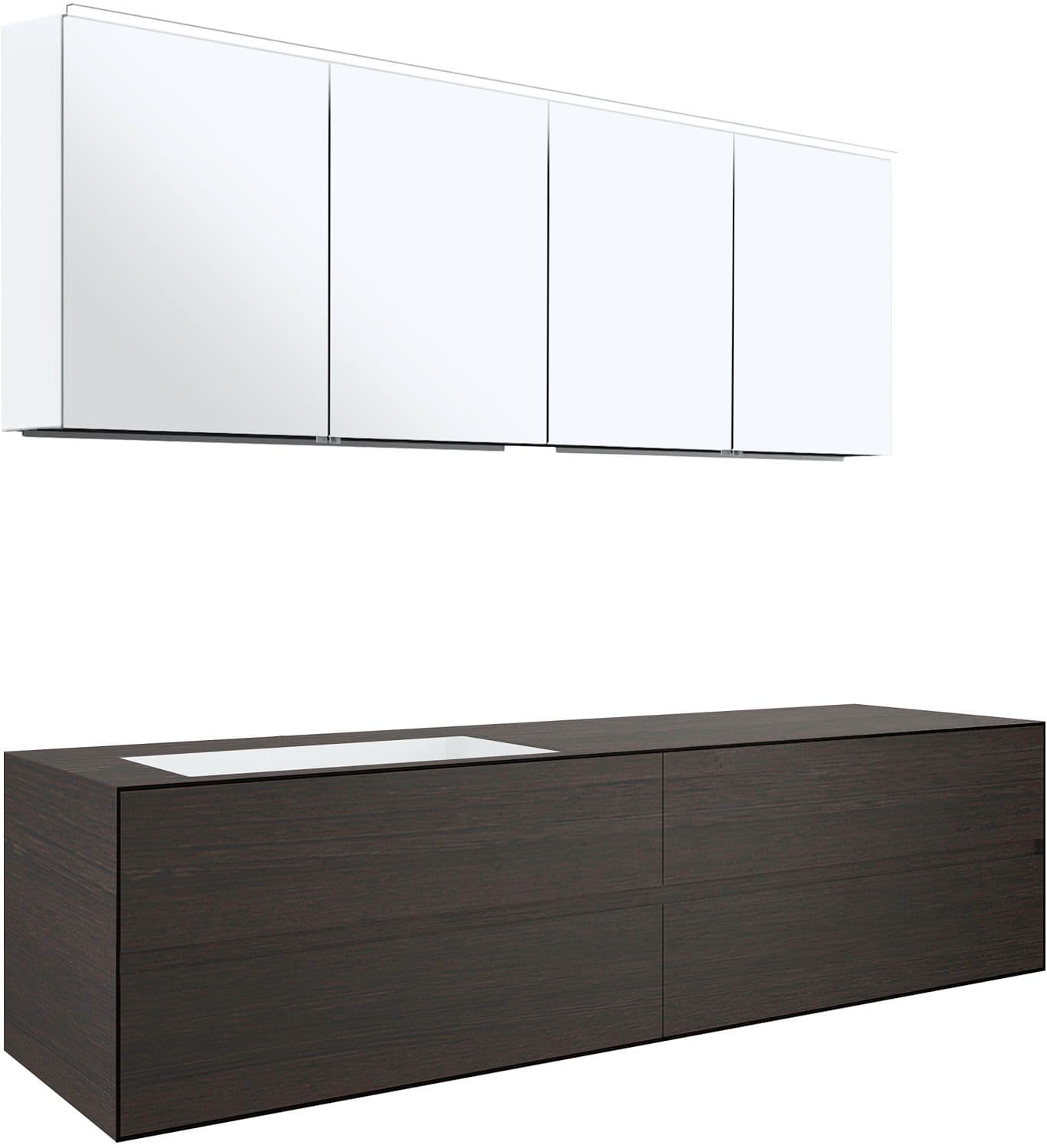 MEUBLE 4 TIROIRS+ LAVABO SOUS ENCASTRER GAUCHE TENSO 180CM SANS TROU ROBINET WENGE AVEC ARMOIRE TOILETTE