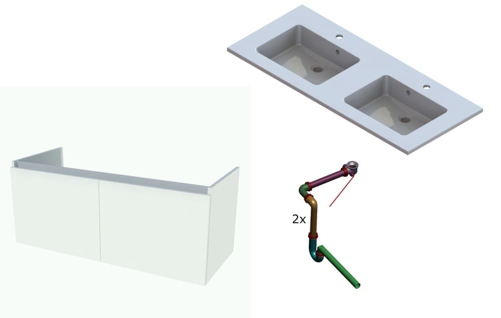 intro ensemble sous-meuble Tempus 120cm 2 portes 2 lavabos blanc