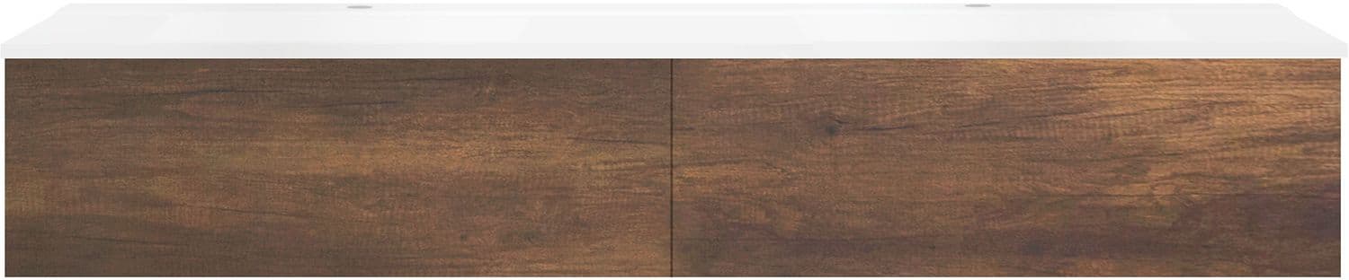 SOUS MEUBLE COFFEE 2 TIROIRS 180 DUO CHENE DECOR ROUILLE +DOUBLE LAVABO BLANC MAT