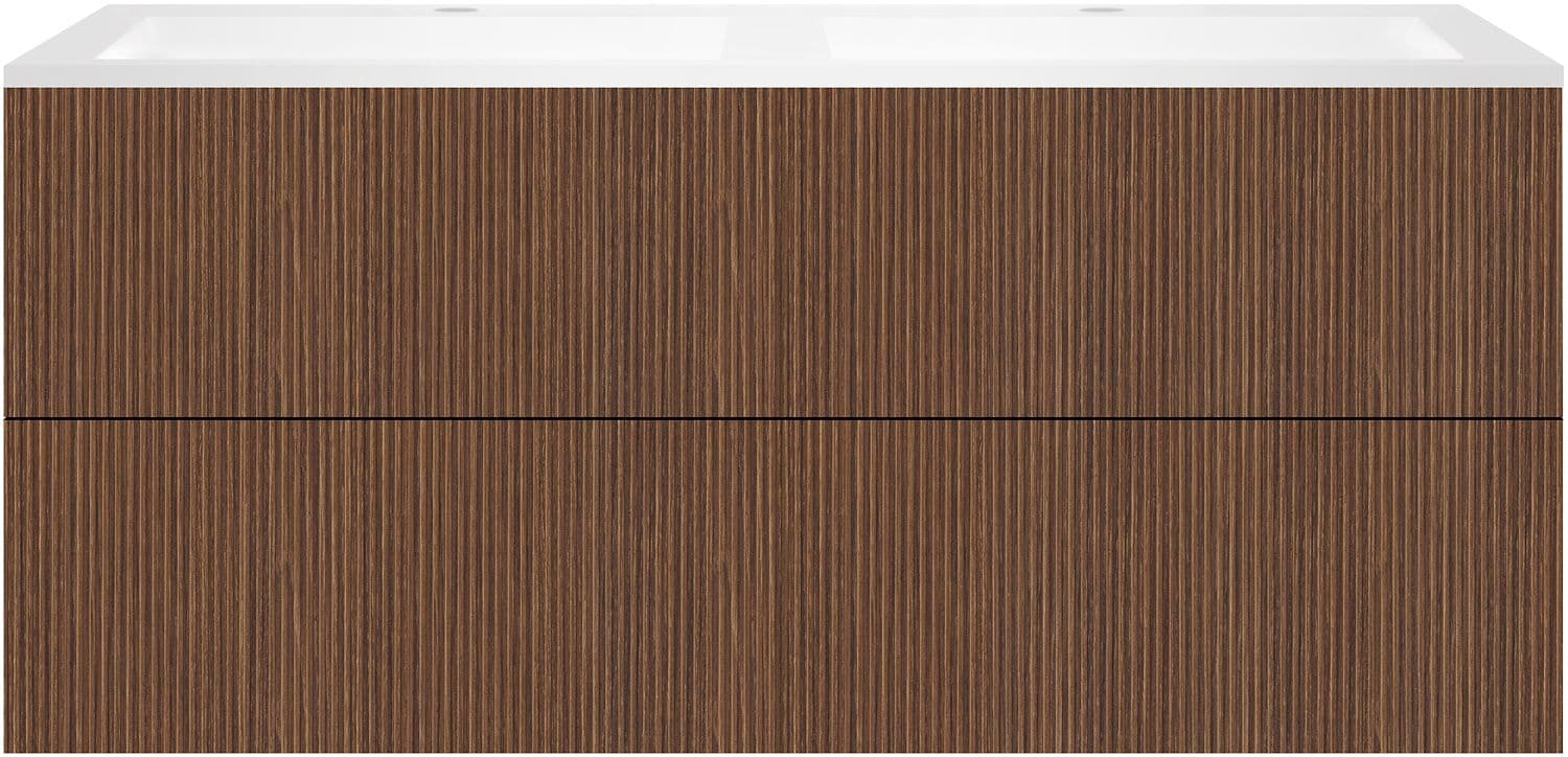 SOUS MEUBLE COFFEE 4 TIROIRS 140 DUO NOYER SMARTLINE +DOUBLE LAVABO EN MARBRE SYNTHETIQUE BLANC MAT