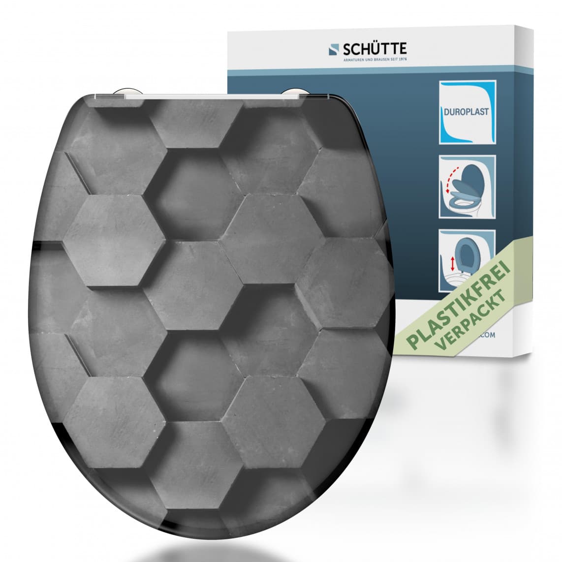 82392 abattant WC en Duroplast GREY HEXAGONS, avec frein de chute et déclipsable