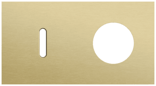 Plaque de recouvrement double, horizontale 71 mm d'entraxe, pour une fonction de commutation simple et une fonction de prise de courant, Niko Rocker alu gold brushed