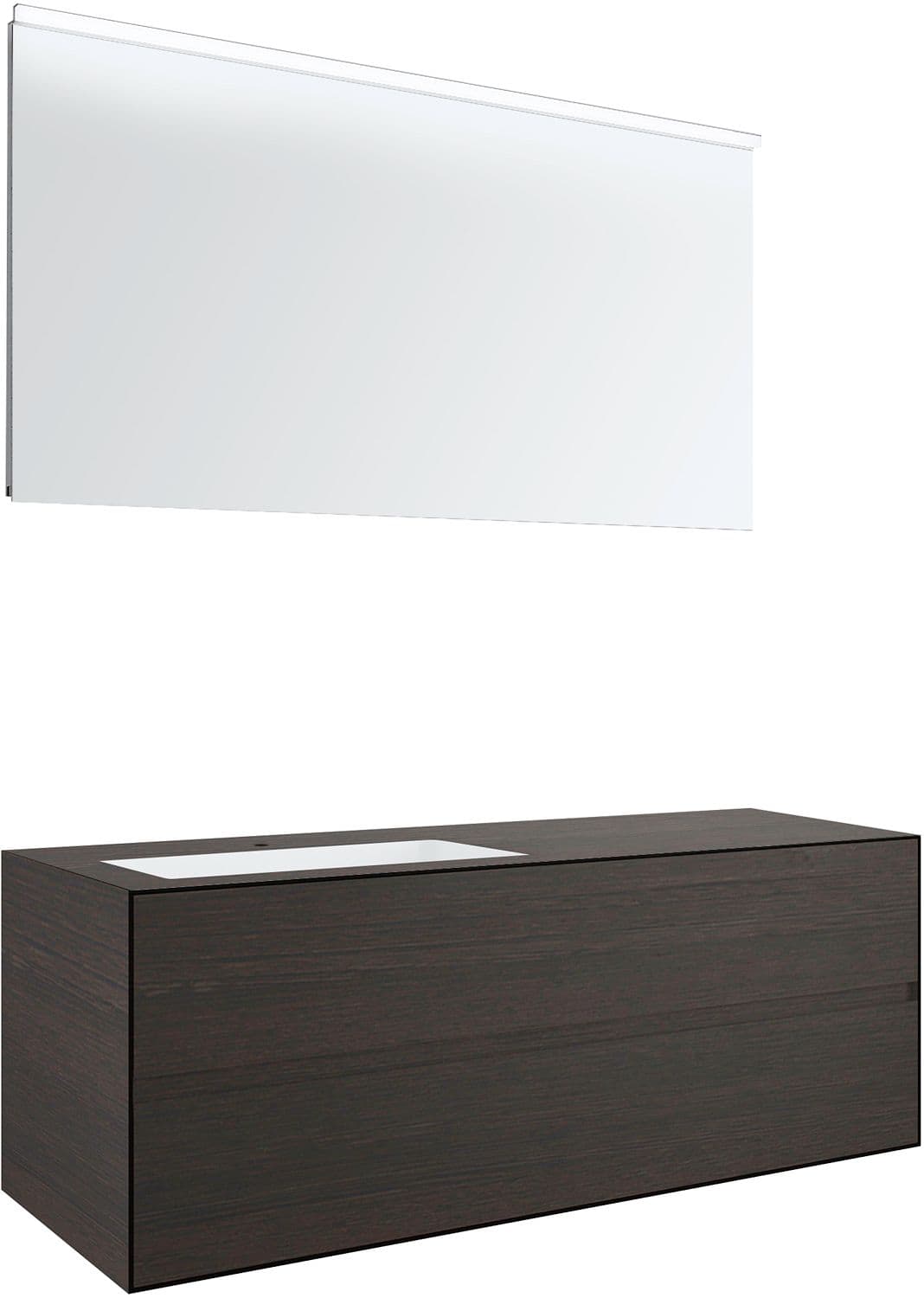 MEUBLE 2 TIROIRS+ LAVABO SOUS ENCASTRER GAUCHE TENSO 140CM +TROU ROBINET WENGE AVEC MIROIR
