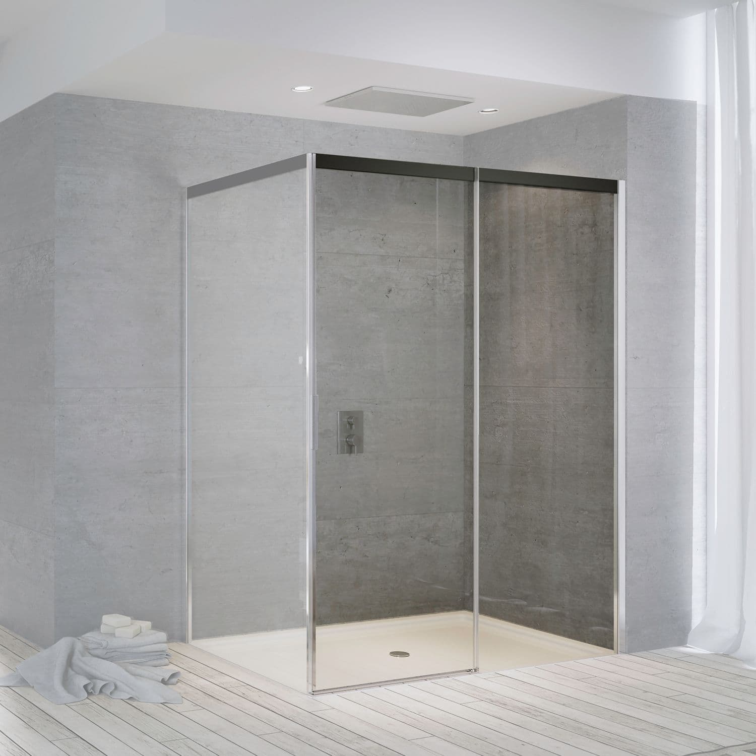 PORTE COULISSANTE POUR COIN SUITE 1465-1490 H2000 DROITE NANOTEC SOFTCLOSE NOIRE-CHROME/CLAIR