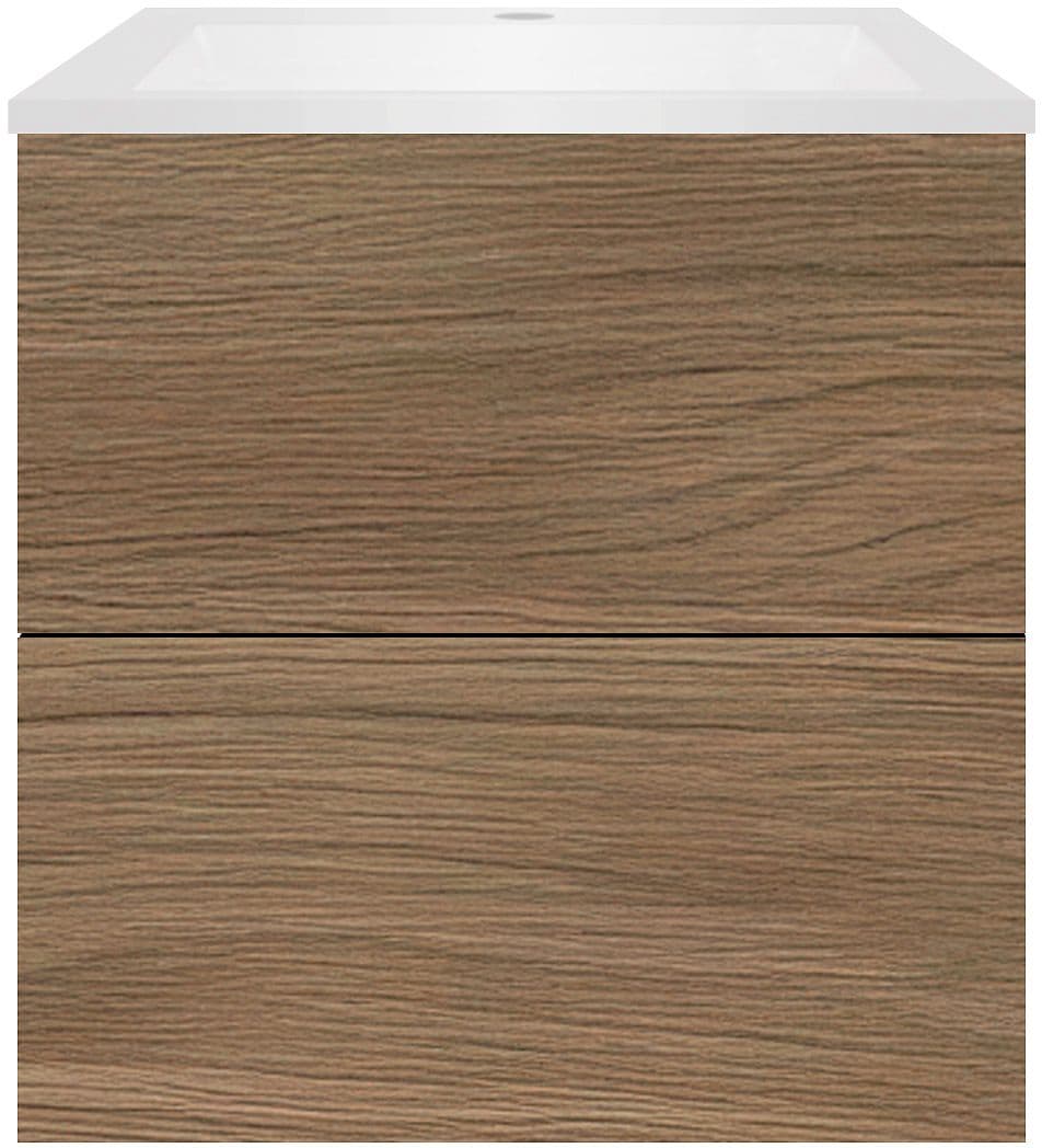 SOUS MEUBLE COFFEE 2 TIROIRS 60 CHENE CARAMELLE+LAVABO EN MARBRE SYNTHETIQUE BLANC