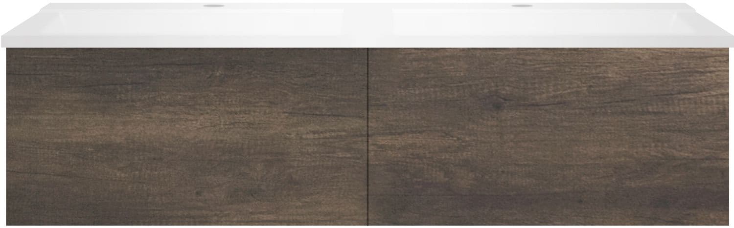 SOUS MEUBLE COFFEE 2 TIROIRS 120 DUO CHATAIGNE +DOUBLE LAVABO BLANC MAT