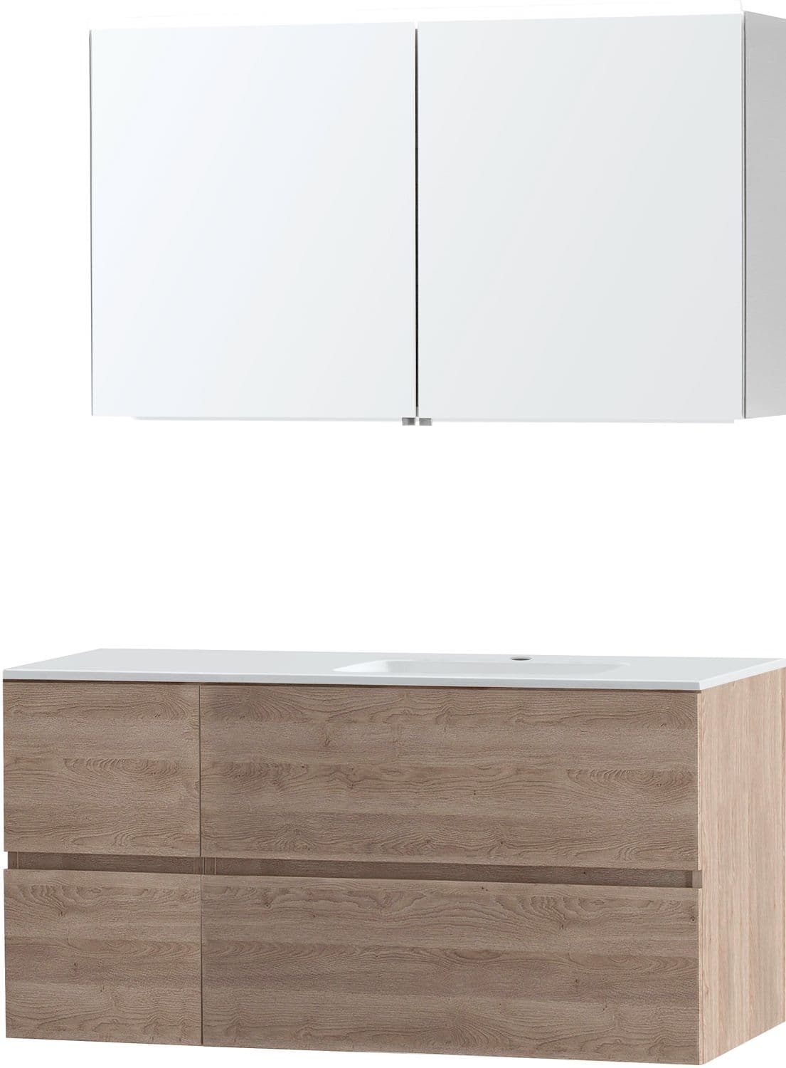 MEUBLE MOLTO CHENE NATUREL 125 DROITE MARBRE SYNTHETIQUE ARMOIRE TOILETTE