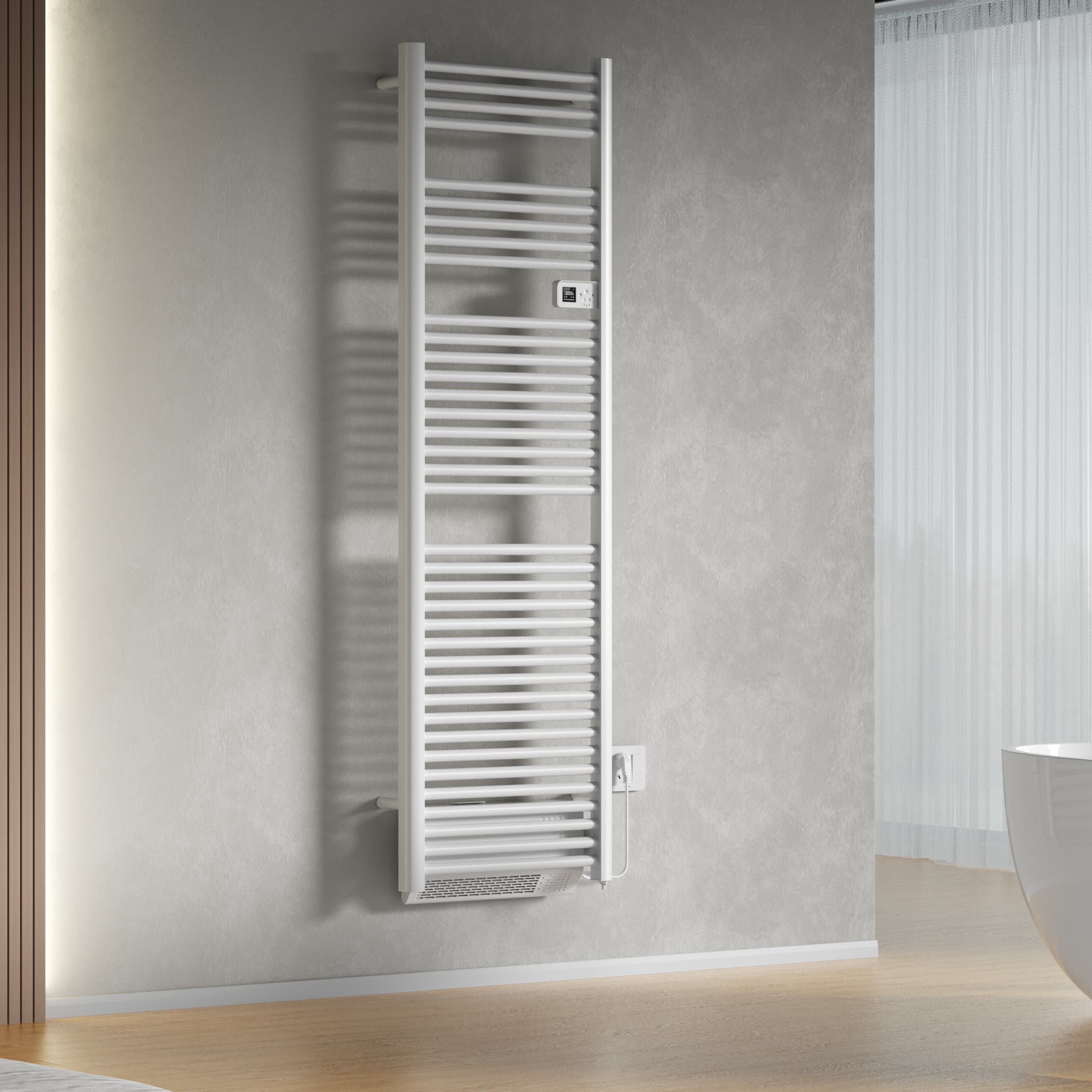 BELRAD SÈCHE-SERVIETTES ÉLECTRIQUE AVEC SOUFFLEUR – AVEC THERMOSTAT NUMÉRIQUE PROGRAMMABLE – SMART WIFI - 2000W – 1840X540X133 MM – BLANC BRILLANT