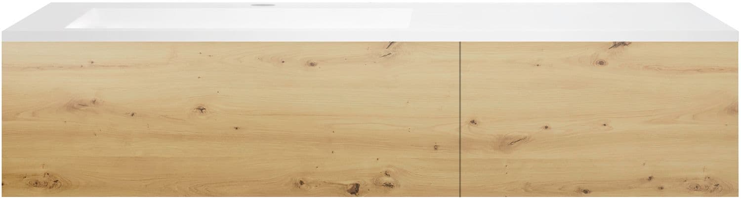 SOUS MEUBLE COFFEE 2 TIROIRS 140 CHENE DECOR URBAN+LAVABO EN MARBRE SYNTHETIQUE GAUCHE BLANC
