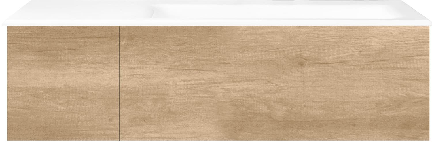 SOUS MEUBLE COFFEE 2 TIROIRS 110 CHENE DECOR CACHMIRE+LAVABO DROITE PORCEL.SNS TROU ROBINET BLANC