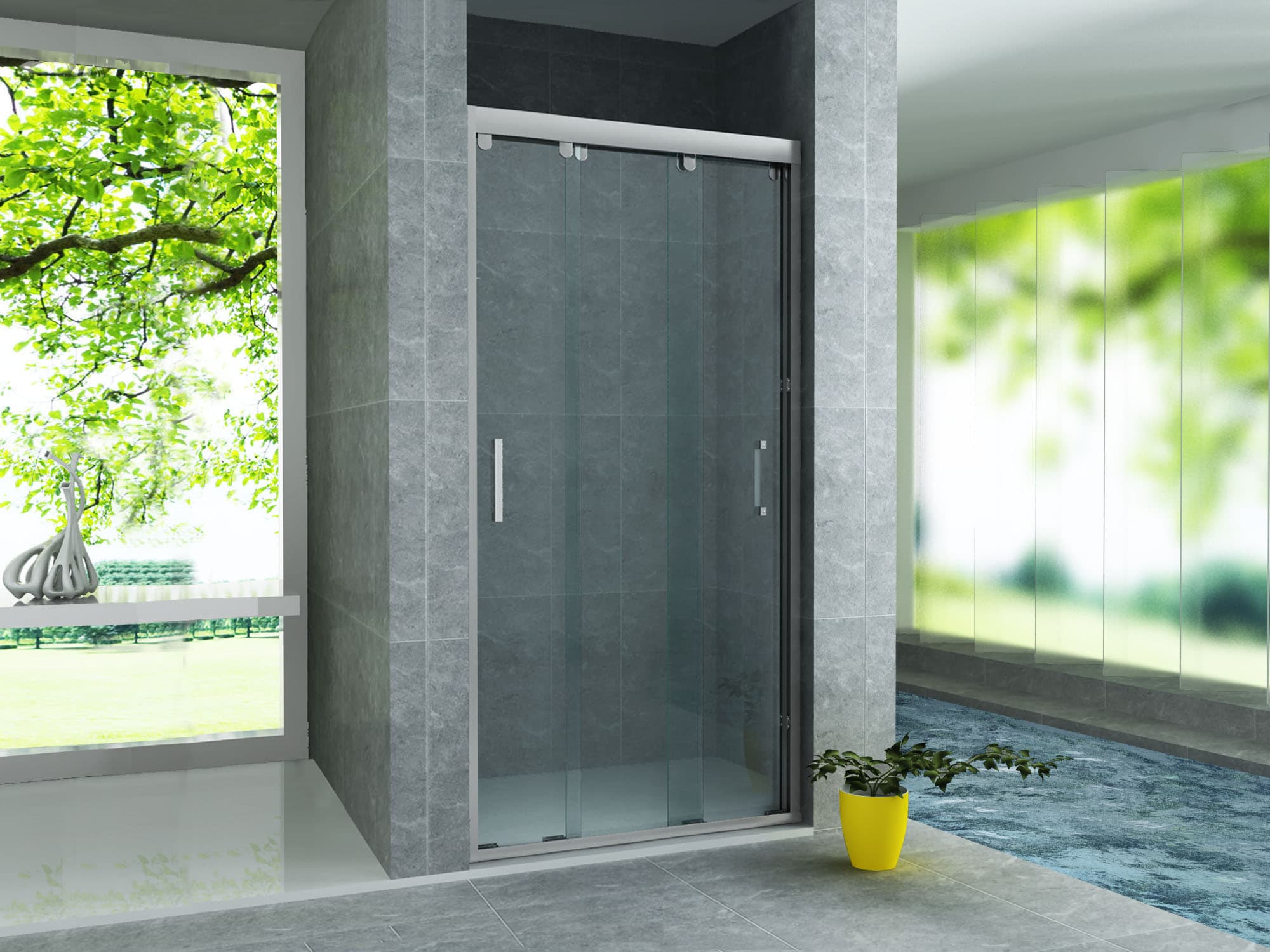 ALONI PORTE COULISSANTE POUR NICHE – 3 PARTIES - 1400X2000MM - CHROME-VERRE CLAIR
