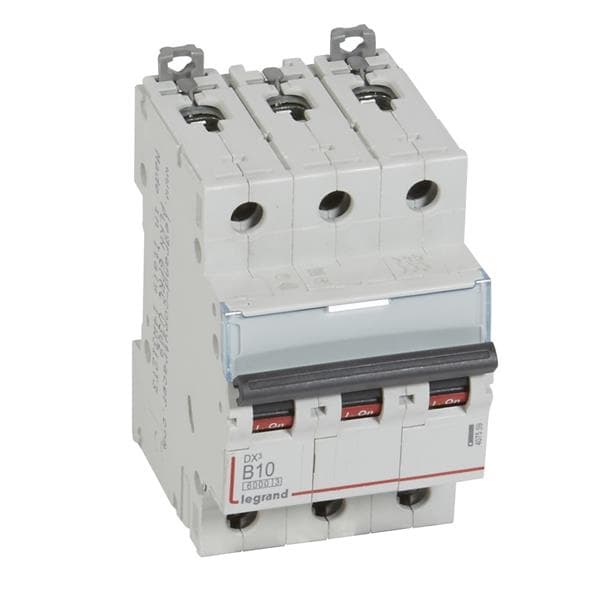 Disjoncteur DX³ 6000A / 10kA 3 pôles courbe B 10A 400V - 3 modules