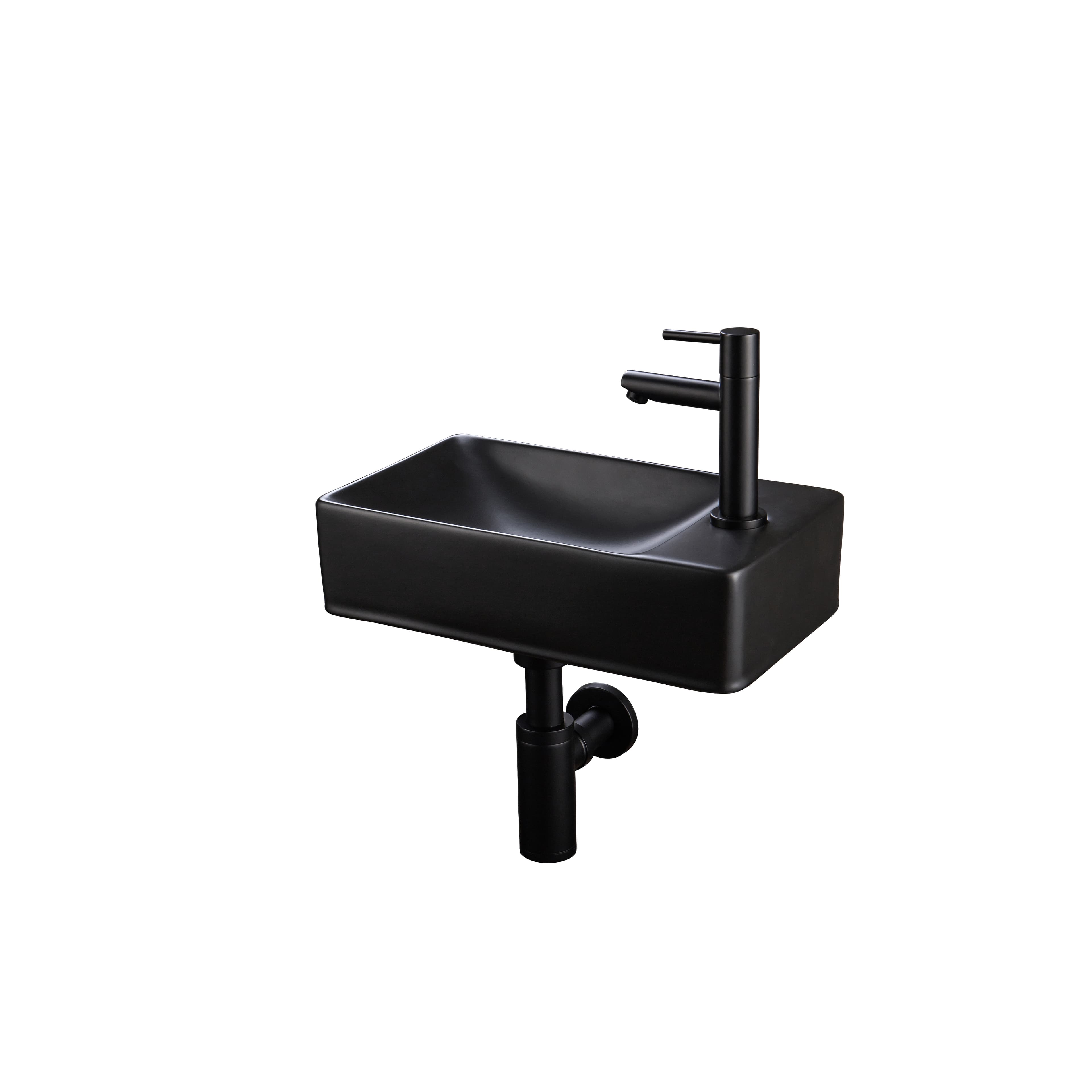 ENSEMBLE LAVE-MAINS ALONI ESSI COMPLET – AVEC LAVE-MAINS DROITE, ROBINET, BONDE DE VIDANGE ET SIPHON – NOIR MAT