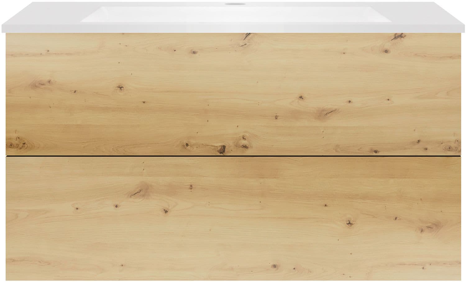 SOUS MEUBLE COFFEE 2 TIROIRS 100 CHENE URBAN+LAVABO EN MARBRE SYNTHETIQUE BLANC MAT
