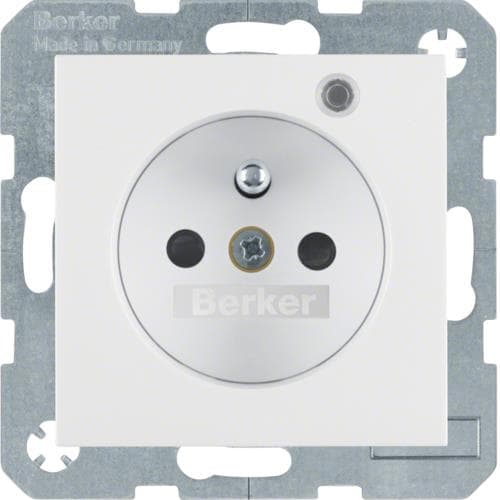 Prise de courant avec Led de contrôle Berker S.1 / B.3 / B.7 Blanc polaire, mat