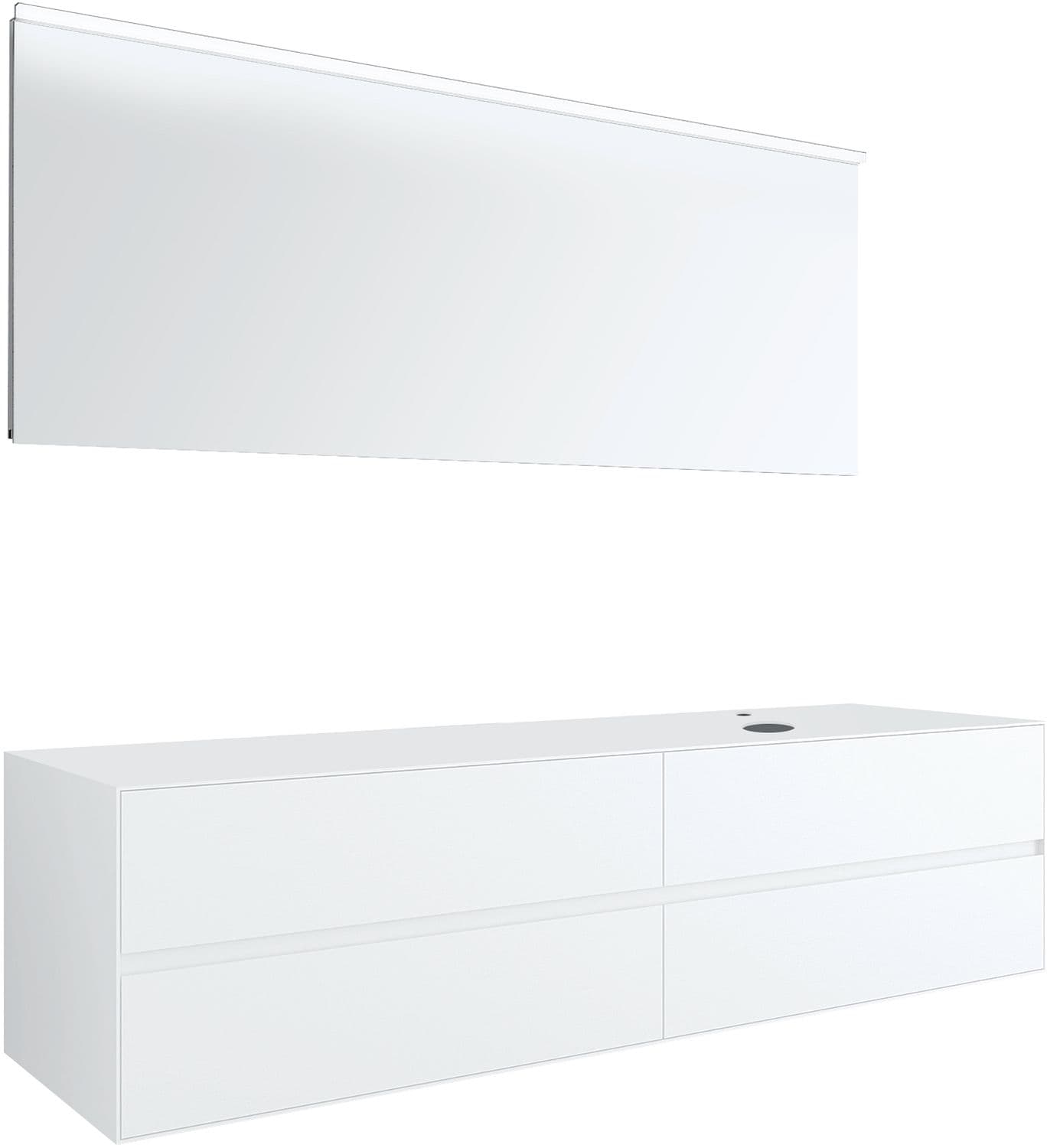 MEUBLE 4 TIROIRS+ TABLET POUR LAVABO A POSER DROITE TENSO 180CM +TROU ROBINET BLANC AVEC MIROIR
