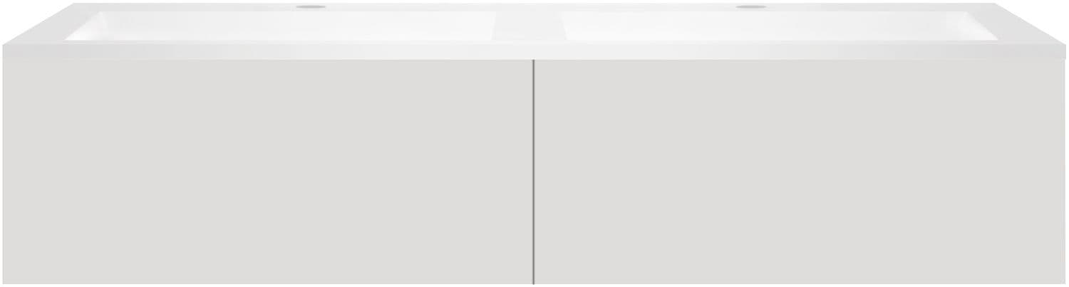SOUS MEUBLE COFFEE 2 TIROIRS 140 GRIS VELOURS MAT +DOUBLE LAVABO EN MARBRE SYNTHETIQUE BLANC MAT