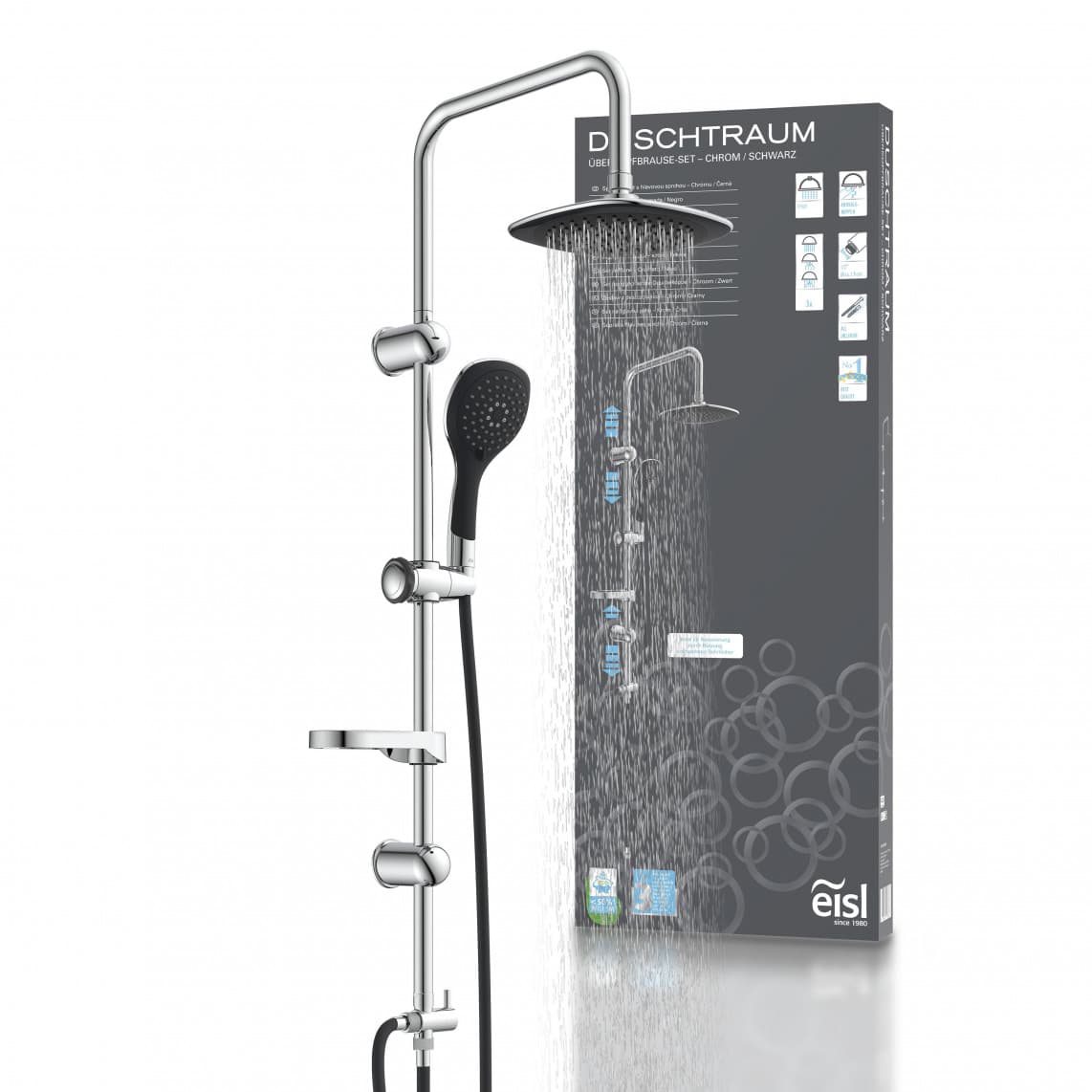 DXLD60088CS DUSCHTRAUM Set douche de pluie, chromé/noir