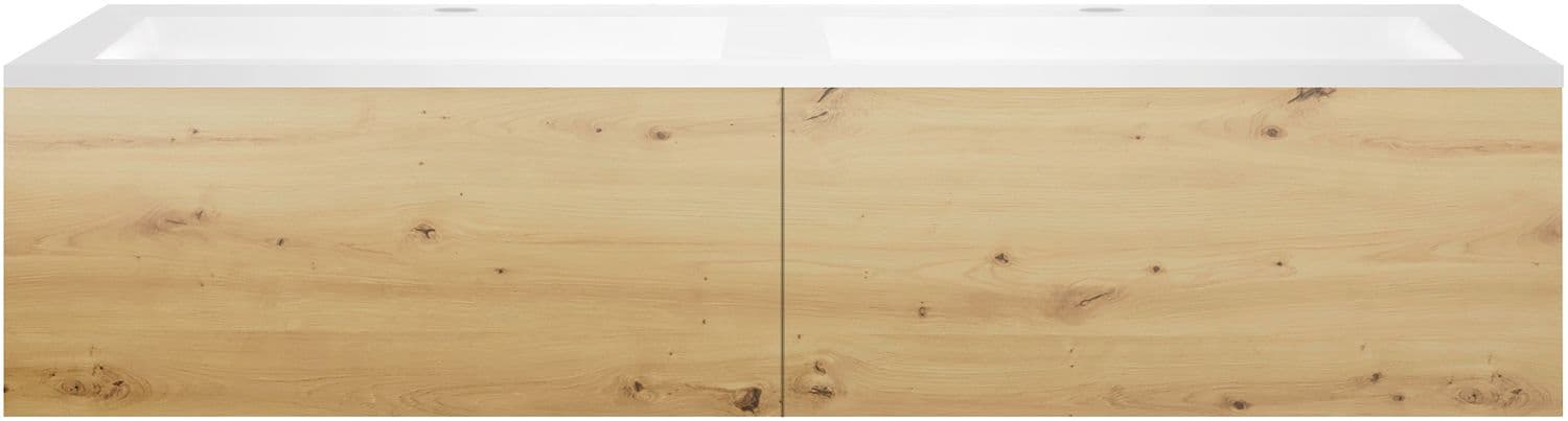 SOUS MEUBLE COFFEE 2 TIROIRS 140 DUO CHENE URBAN +DOUBLE LAVABO EN MARBRE SYNTHETIQUE BLANC