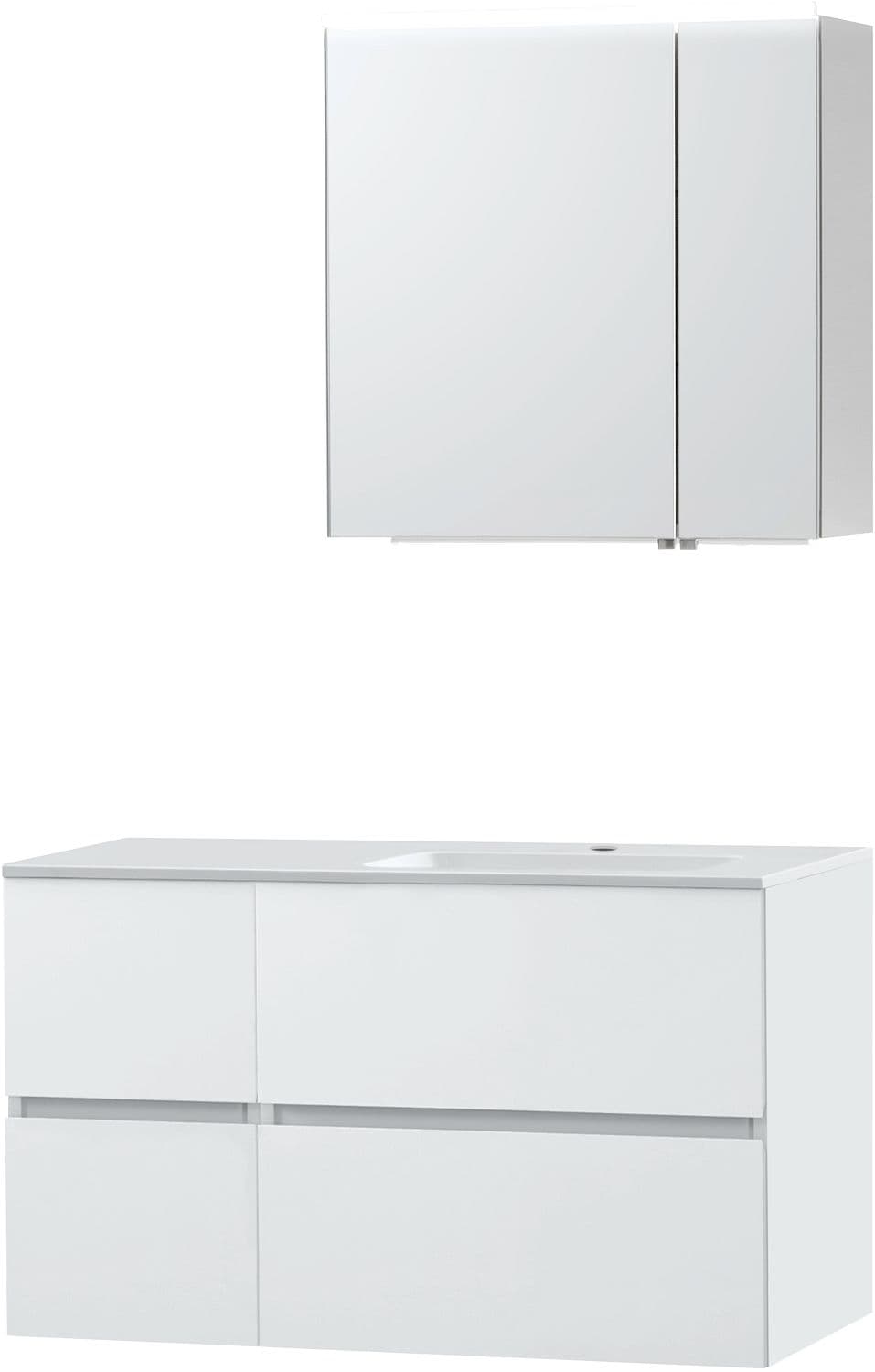 MEUBLE MOLTO POUDRE BLANC 105 DROITE MARBRE SYNTHETIQUE ARMOIRE TOILETTE 70