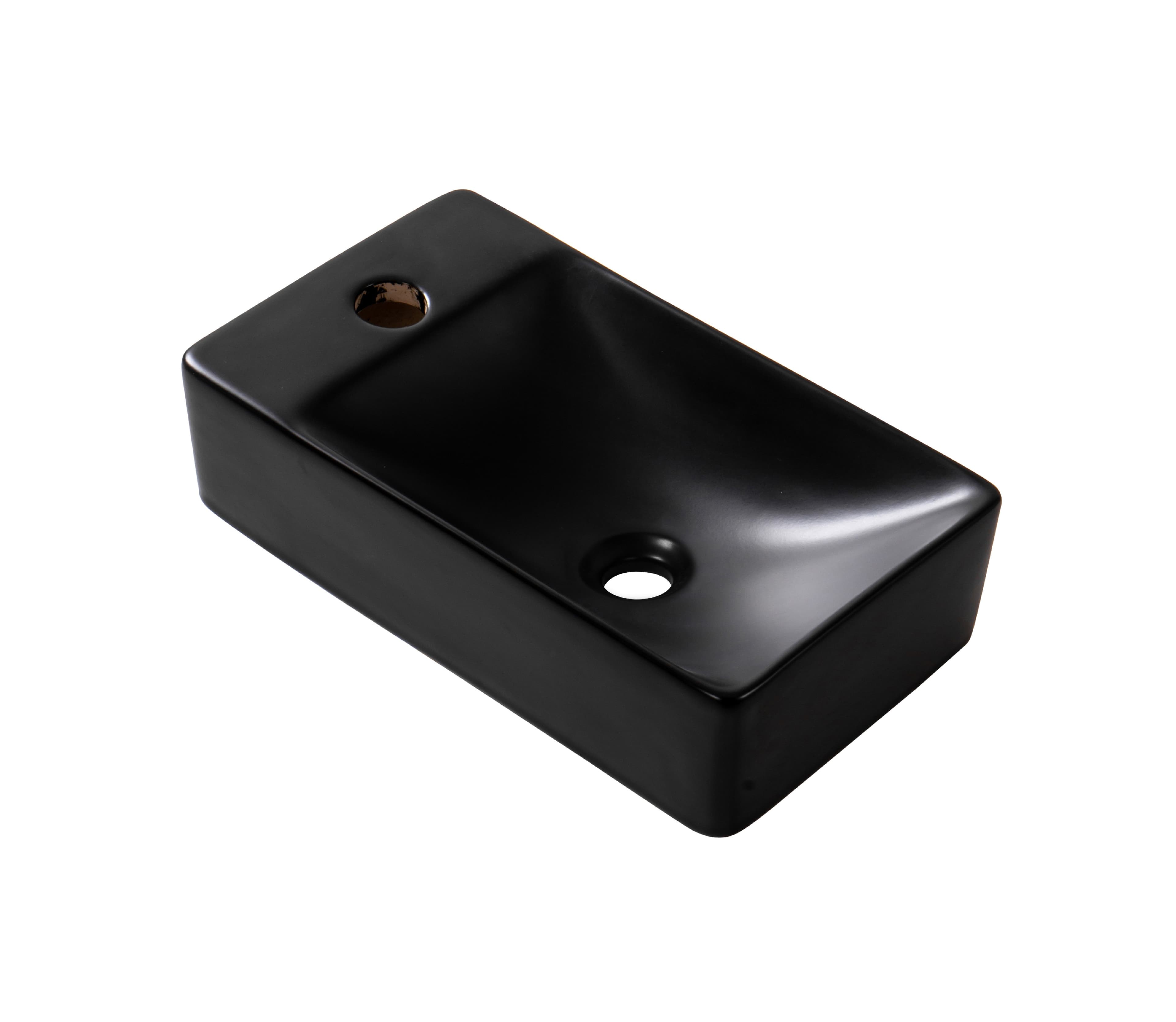 ALONI LAVE-MAINS – SANS TROP-PLEIN – TROU DE ROBINET À GAUCHE – CÉRAMIQUE – 38X10X22CM – NOIR MAT