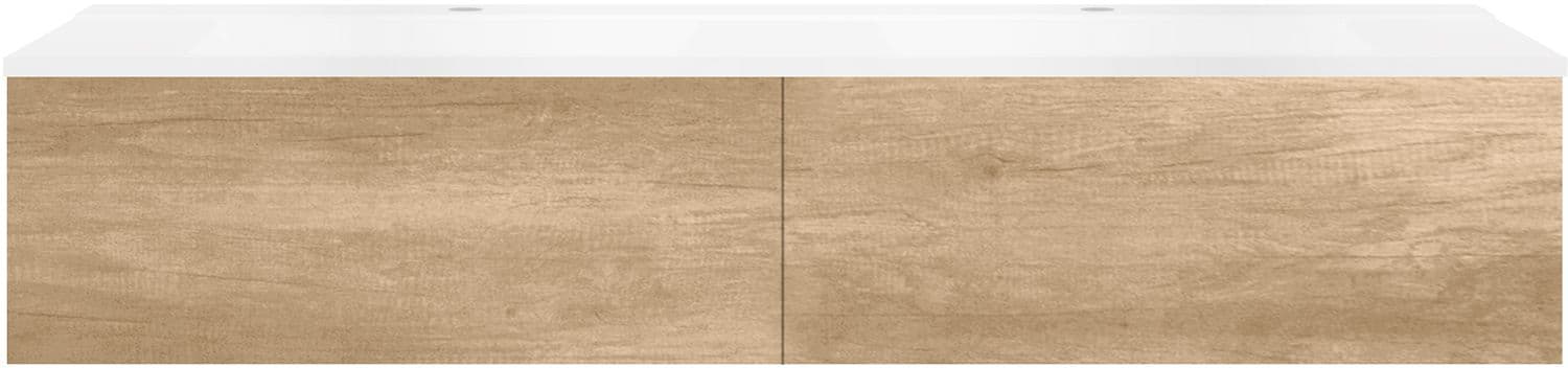 SOUS MEUBLE COFFEE 2 TIROIRS 160 DUO CHENE DECOR CACHMIRE +DOUBLE LAVABO BLANC MAT