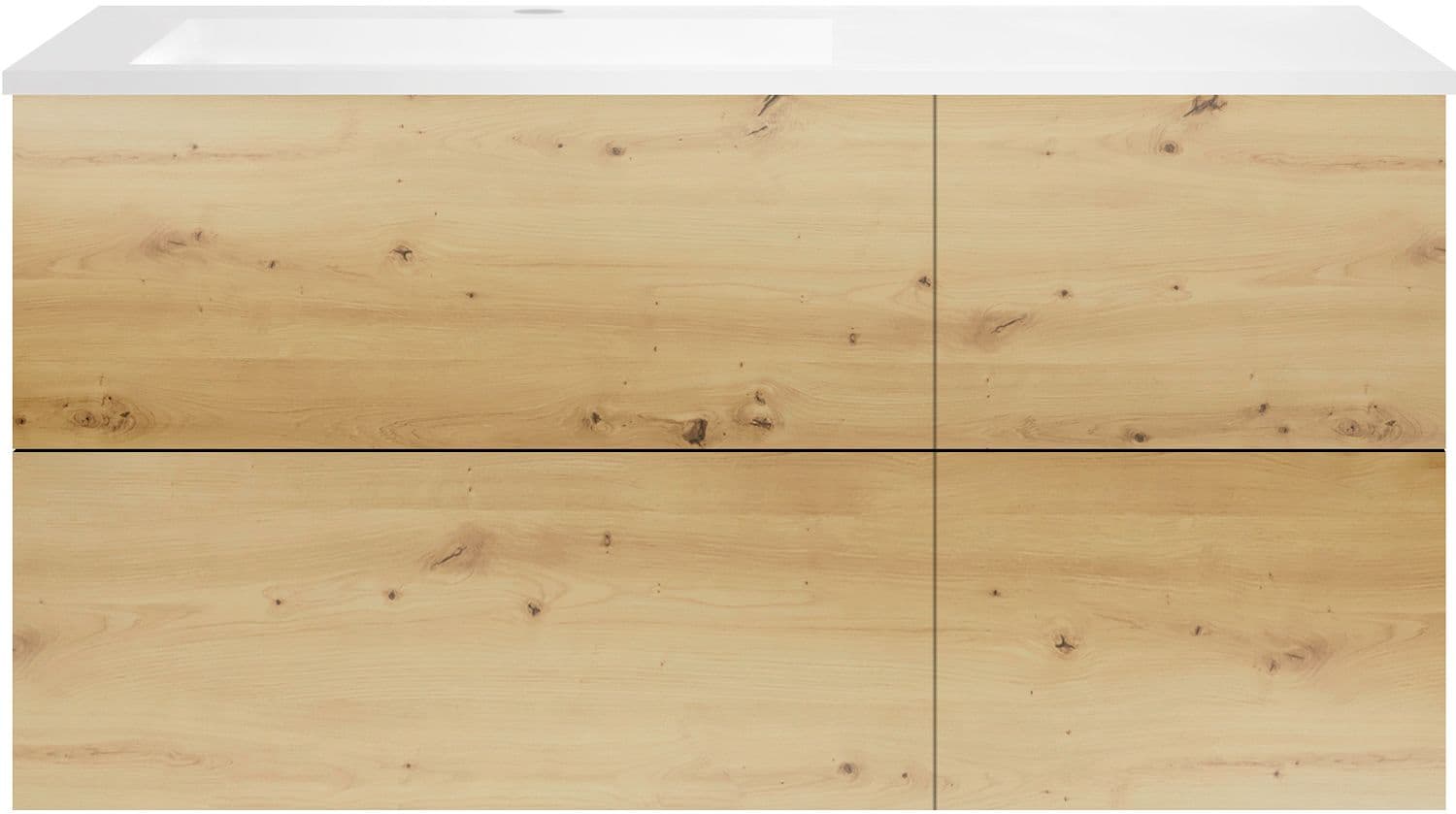 SOUS MEUBLE COFFEE 4 TIROIRS 120 CHENE URBAN+LAVABO GAUCHE EN MARBRE SYNTHETIQUE BLANC MAT