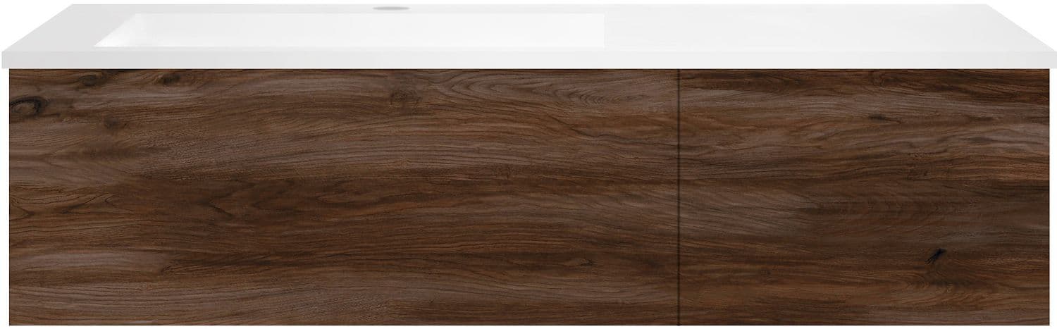 SOUS MEUBLE COFFEE 2 TIROIRS 120 NOYER VELOURS+LAVABO GAUCHE EN MARBRE SYNTHETIQUE BLANC