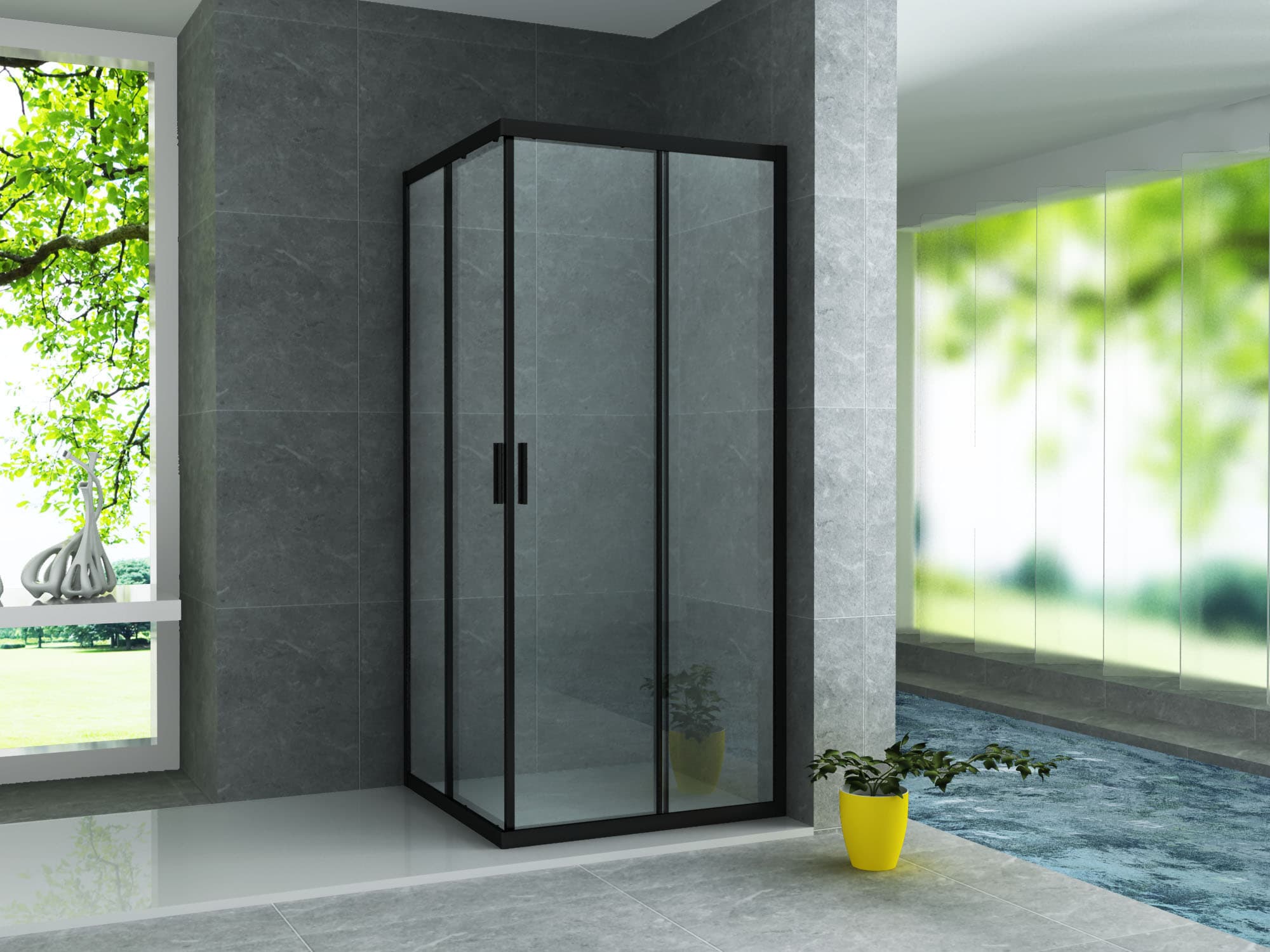 ALONI CABINE DE DOUCHE - ENTRÉE D’ANGLE - 2 PORTES COULISSANTES - 800X800X1950MM - NOIR MAT-VERRE CLAIR