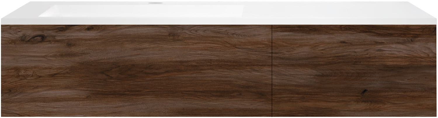 SOUS MEUBLE COFFEE 2 TIROIRS 140 NOYER DECOR VELOURS+LAVABO EN MARBRE SYNTHETIQUE GAUCHE BLANC