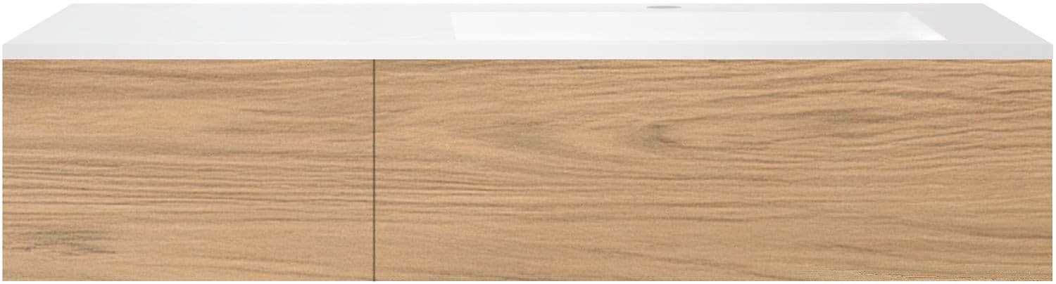 SOUS MEUBLE COFFEE 1 TIROIR 140 CHENE CLASSIQUE+LAVABO EN MARBRE SYNTHETIQUE GAUCHE BLANC MAT