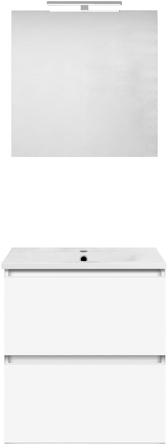 MEUBLE FORM 60CM SOLO 2 TIROIR PORCELAINE +MIROIR BLANC