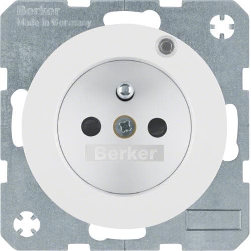 Prise de courant avec Led de contrôle Berker R.1 / R.3 Blanc polaire, brillant